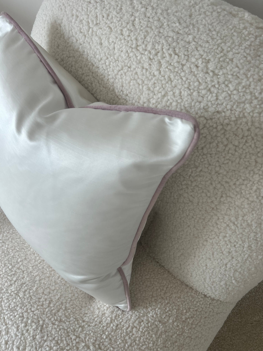 White Satin Cushion with Pink Edging